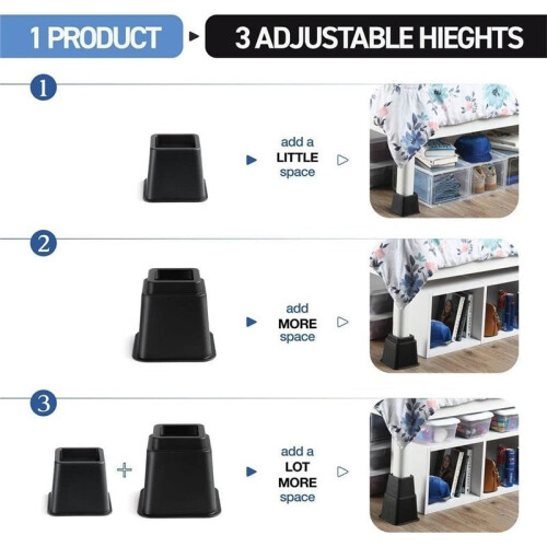 Adjustable Bed Risers - Elevation in 3.75 8.75 Inch - Heavy Duty Stackable Furniture Risers Supports 1,300 Lbs, 8PCS 2