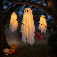 Halloweenversieringen - 3 Stuks op Afstand Bedienbaar Hangend Spookdecor met Verlichting voor Binnen/Buiten