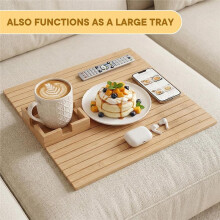 Bamboo Couch Cup Holder & Armrest Tray Extend Your Comfort with A Secure Drink Slot and Snack Space for Recliner or Sofa