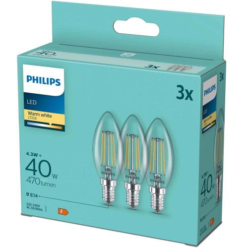 3-pak LED E14 Crown 4,3W (40W) Klar 470lm 1