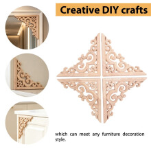 4PCS Unpainted Wooden Mouldings Decal European Wood Appliques for Furniture Cabinet Flower Wood Carving Decorative 12Cm