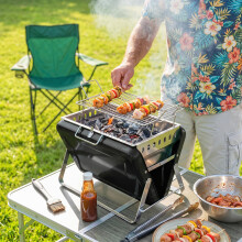 Outsunny Folding Charcoal BBQ Grill, Portable with Tilting Grate Black