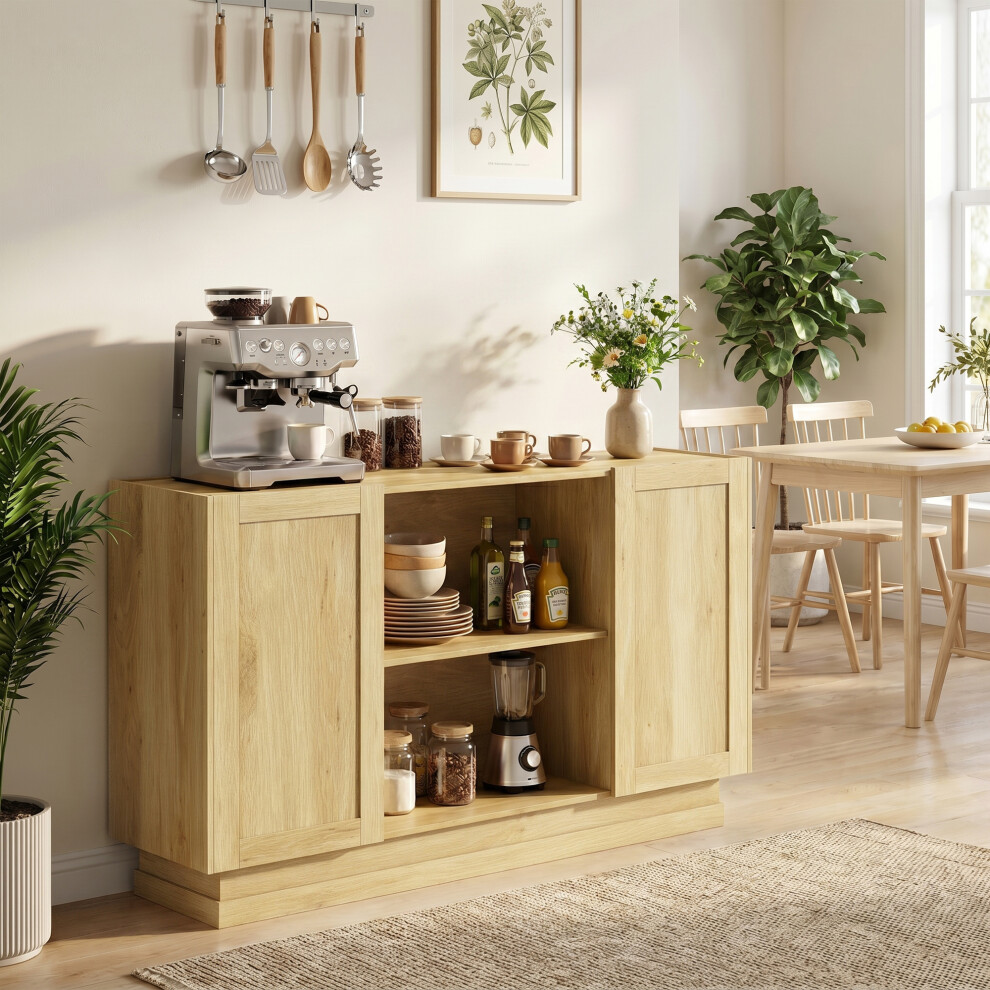 Homcom Sideboard Buffet Cabinet, Modern Farmhouse Storage Cabinet, Natural