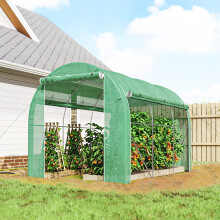 Outsunny Polytunnel Greenhouse with PE Cover, Galvanised Steel Frame, Green