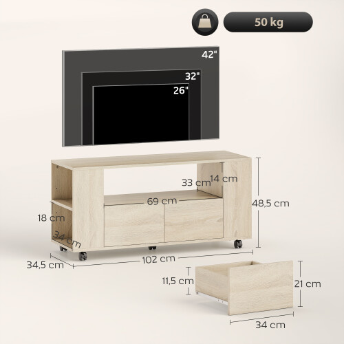Homcom Mueble de TV Marrón 102 x 34.5 x 48.5 cm 2