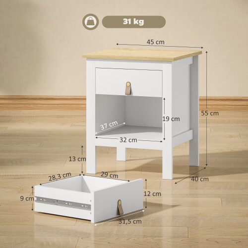 Homcom Mesita de Noche Blanco 45 x 40 x 55 cm 2