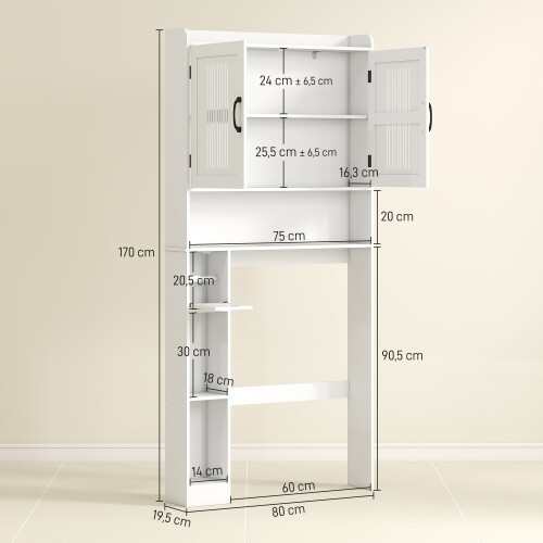 Homcom Mueble sobre Inodoro Blanco 80 x 19.5 x 170 cm 2