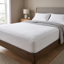 (Double White) Terry Towel Cotton Waterproof Mattress Protector | 25cm to 30cm Soft Absorbent Fitted Cover