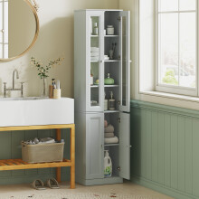 HOMCOM Tall Bathroom Storage Cabinet, 6-Tier Bathroom Cabinet, Dusty Blue