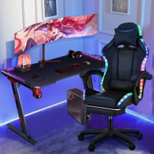 Reclining Gaming Chair with Footrest & Bluetooth Speakers & RGB LED Lights Seat