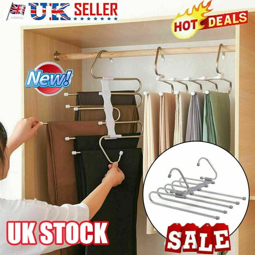 Clothes Pants Trouser Magic Hanger Multi Layer Storage Rack Closet Organizer UK