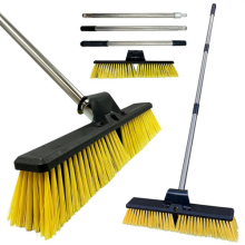 Stiff Outdoor Garden Broom 18" Heavy Duty Handle Yard Brush Hard Bristle Sweeper