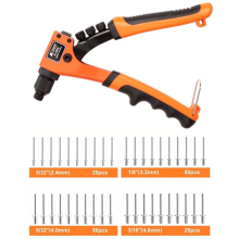 Heavy Duty Hand Riveter Rivet Plier Gun Kit with 150 Rivets 4 Nozzle Head Size