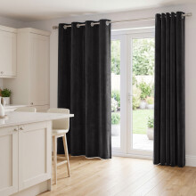 (66 x 72 (168cm x 183cm), Black) Moonlight Crushed Velvet Curtains for Bedroom & Living Room Eyelet Ringtop Ready Made Drapes