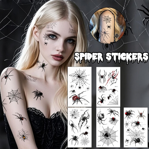 Halloween Face Tattoos 9 Sheets Skeleton Skull Mouth Spider Web 3D Makeup Decals 2