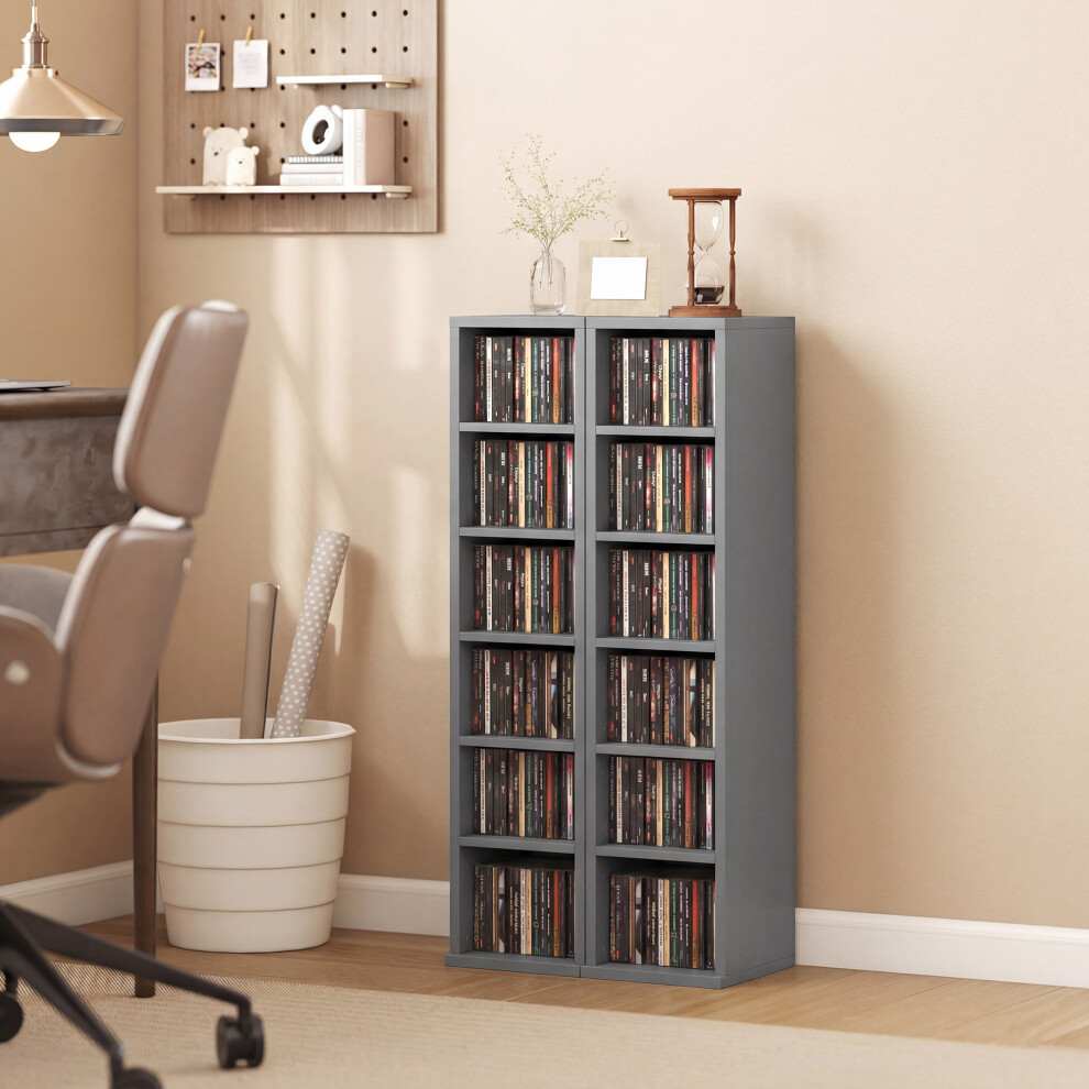 Homcom Set Of 2 Cd Storage Unit Dvd Shelf With Adjustable Shelves Light Grey