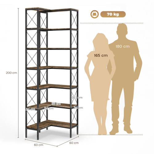 Homcom HOMCOM L-Shaped Bookshelf, 6-Tier Bookcase with Metal Frame, Rustic Brown 2