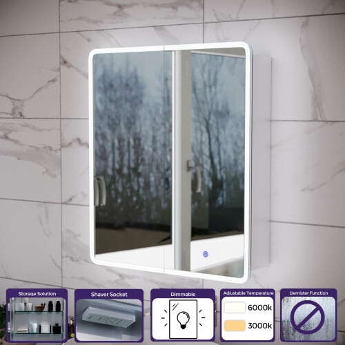 NES Home LED Bathroom Mirror Cabinet 2 Doors 600 x 130 x 700mm with Sensor 2