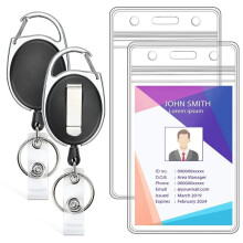 Confezione da 2 Porta Badge Identificativi con Bobina Porta Badge Retrattile Porta Carte D'Identità Verticale Trasparente con Bobina Porta Badge con