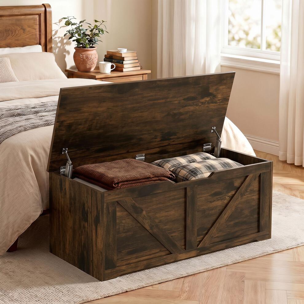 Homcom Storage Trunk For Living Room With Safety Hinges, 100Cm, Rustic Brown