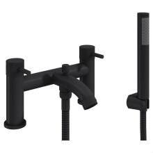 Round Deck Mounted Bath Shower Mixer Tap with Industrial Style Detailing - Black