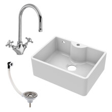 Fireclay 595mm - Butler Kitchen Sink - Tap Ledge with Overflow, Waste & Mixer Tap by Balterley