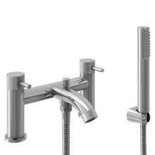 Round Deck Mounted Bath Shower Mixer Tap with Industrial Style Detailing - Chrome