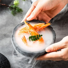 6X Bowl,Molecular Cuisine Creativity Imitate the Round Smoke Cup Black Tableware the Fire Stone Plate