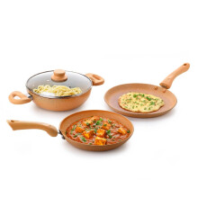 Crystal Marbo Plus Induction Bottom 4 Pc Nonstick Cookware Set | Tawa 280 Mm + Fry Pan 250 Mm + Kadai 250 With Glass Lid | Thickness: 3Mm | 5 Layer C