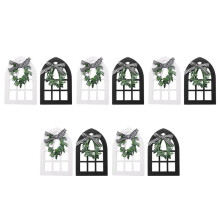 10Pcs Wooden Farmhouse Window Tiered Tray Decoration Plaid Rustic Farmhouse Decor Cathedral Arch Window Shelf Photo Prop