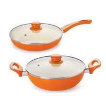 Nirlon 4 Pieces Combo Ceramic Nonstick Induction Cookware Gift Set (Frying Pan 24Cm * 4.5Cm & Deep Kadai 22 Cm * 7 Cm) Brown/Orange Colour May Vary