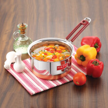 Hazel Stainless Steel Milk Saucepan Copper Bottom Tea Pan With Fixed Rubber Grip Handle 1000 Ml Silver