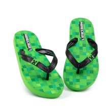 (2 UK Child) Minecraft Flip Flops (Unisex Kids Green)