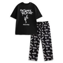 (Medium) My Chemical Romance Short Sleeve Long Leg Pyjama Set (Mens Black)
