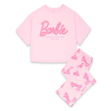 (Medium) Barbie Short Sleeve Long Leg Pyjama Set (Womens Pink)