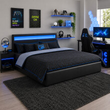 LED Gaming Ottoman Bed 4ft Small Double Black Storage Bed Frame