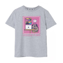 (13-14 Years, Grey Marl) Pusheen Girls Weekend Plans Short-Sleeved T-Shirt
