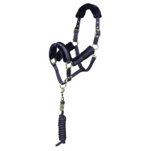 (Cob, Navy) ARMA Logo Faux Fur Horse Headcollar And Leadrope