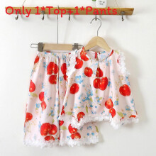 (Red, 90cm) Short Pajama Girl Set With Lace Edge Cotton Silk For Summer Home Wear Gift