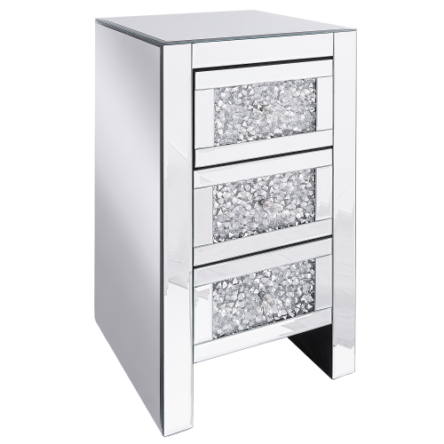 Beliani 3 Drawer Bedside Table LORAY Glass Mirrored Silver