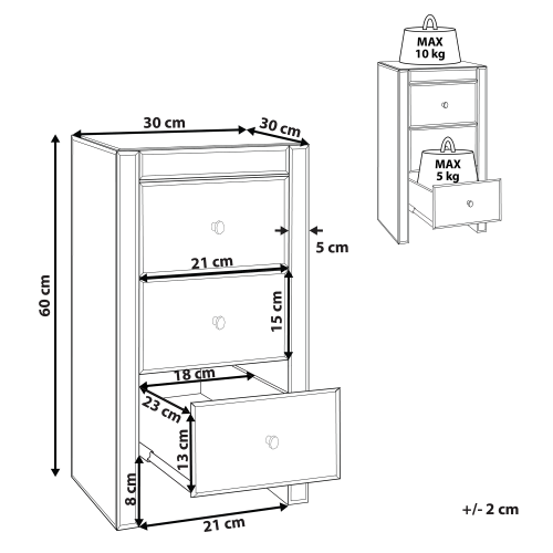Beliani 3 Drawer Bedside Table LORRIS Glass Mirrored Silver 2
