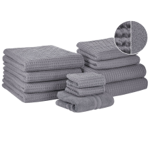 Set of 11 Towels AREORA Cotton Light Grey