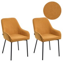 Set of 2 Dining Chairs LOVERNA Corduroy Mustard