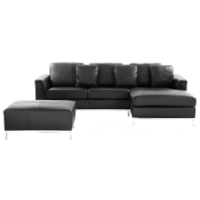 Corner Sofa 4 Seater OSLO Leather Black with Ottoman Left Hand