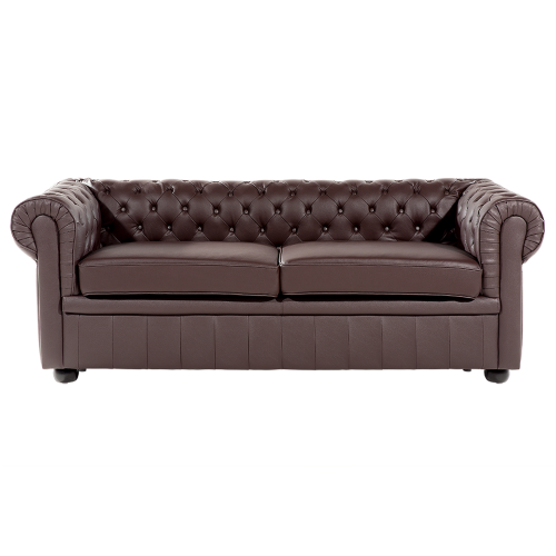 Beliani Sofa 3 Seater CHESTERFIELD Leather Brown