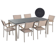 Garden Dining Set 6 Seater GROSSETO Granite Polished Black/ Beige