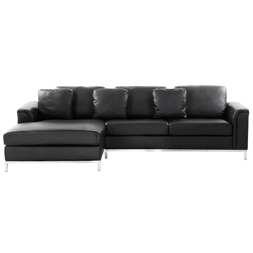Beliani Corner Sofa 4 Seater OSLO Leather Black Right Hand