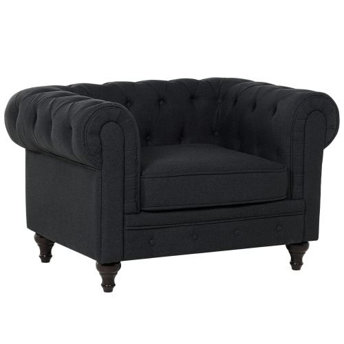 Beliani Armchair CHESTERFIELD Fabric Graphite Grey