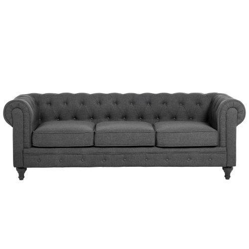 Beliani Sofa 3 Seater CHESTERFIELD Fabric Grey