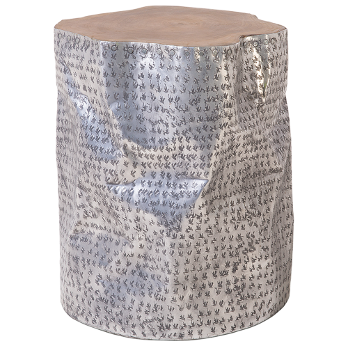 Beliani Side Table GORDON Teak Wood Silver